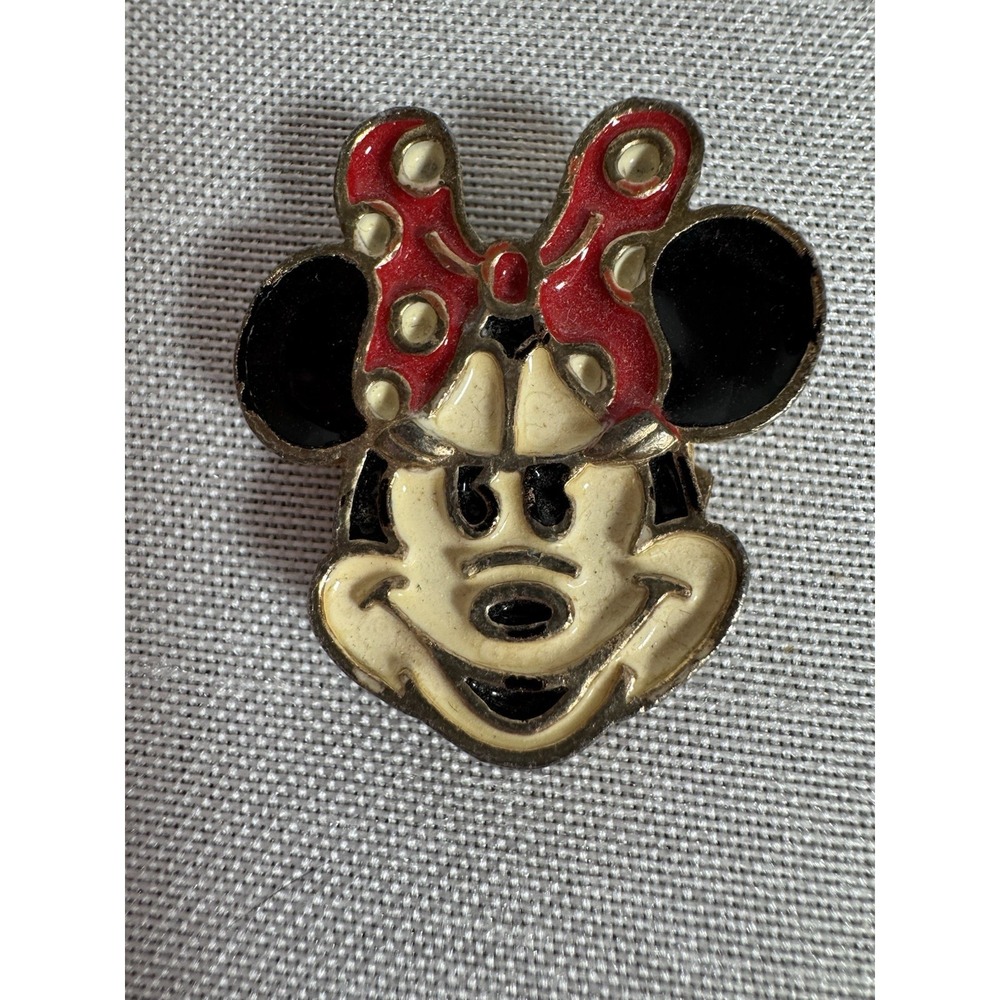 Vintage Disney Minnie Mouse Enamel Pin Red‎ Polka Dot Bow Gold Tone Metal Badge